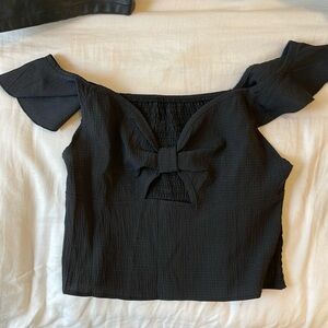 SHEIN ruffle sleeve bow top